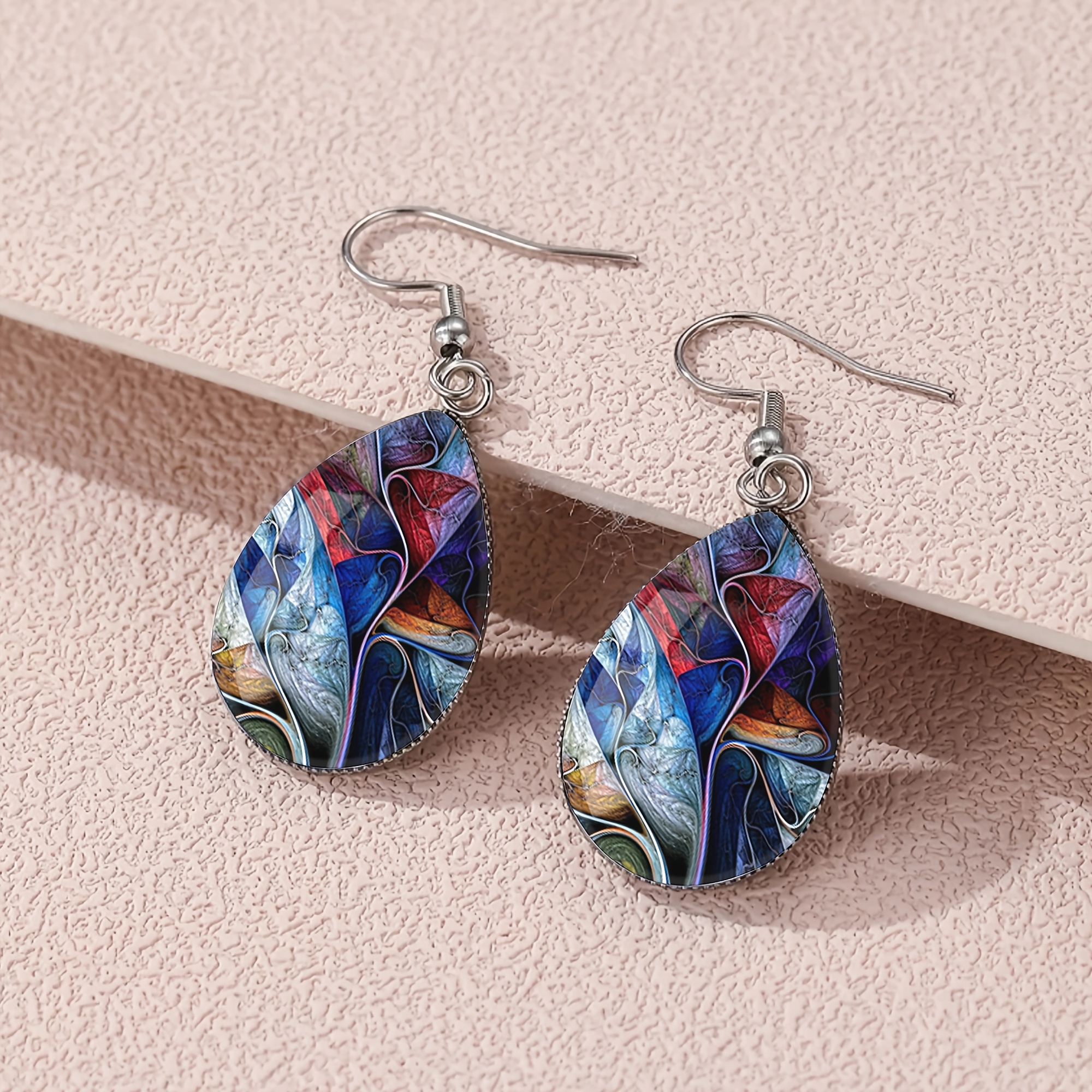 1 Pair Color-blocked Fluid Swirl Pattern Teardrop Earrings
