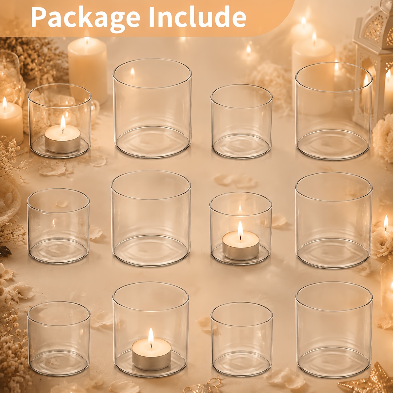 TEMU Lot de 12 bougeoirs en verre transparent à haute teneur en bore, bougeoirs transparents pour vœux, bougeoirs ronds en cire, bougies flottantes,