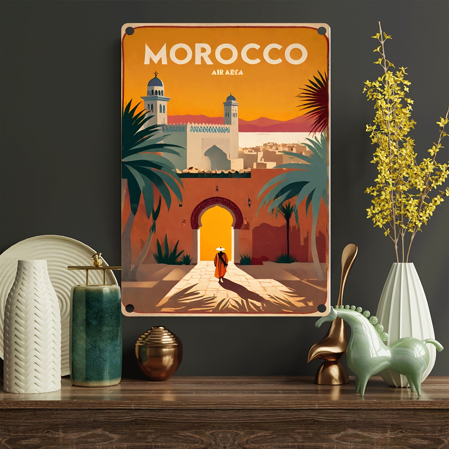 

2D Maroc en métal, 8x12 pouces, Art en fer vintage, Décoration pour , , , , le ferme, Affiche de voyage rétro