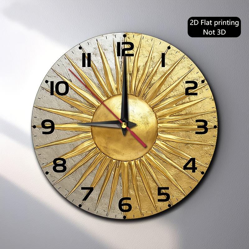 TEMU 1pc Modern Minimalist Round Wall Clock With Golden & Central Sphere - Wood Frame Suitable For Living Room, Bedroom, Office Decor - Elegant Hands