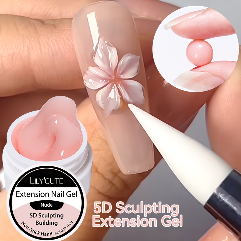 Image of Lilycute 8ml 5d Sculpting Building Hand Solid Extension Nail Gel Polish Clear Milky White Nude Pink Shaping Carving Flower Reinforcement Hard Gel Varnish