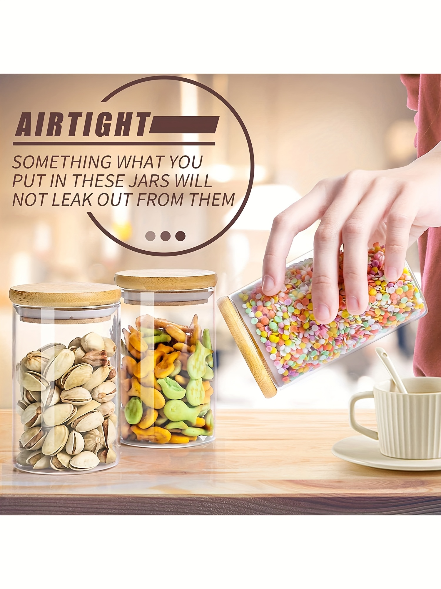 Tarros de Almacenamiento de Granos con Tapa Redonda de Madera, Tamaños 185ml/250ml/325ml, Ideales para Café y Especias, Disponibles en Juegos de Seis/Ocho/Diez