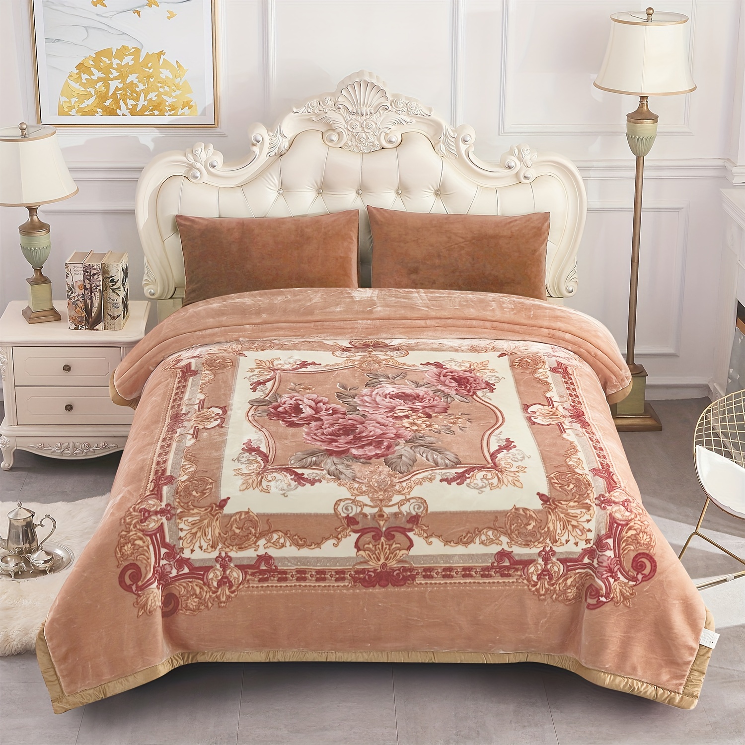 

Luxurious 85x95in Reversible Floral Embossed Blanket - & Warm Polyester, Wrinkle-resistant, Cozy Throw For Elegant Bedroom Decor, Machine Washable