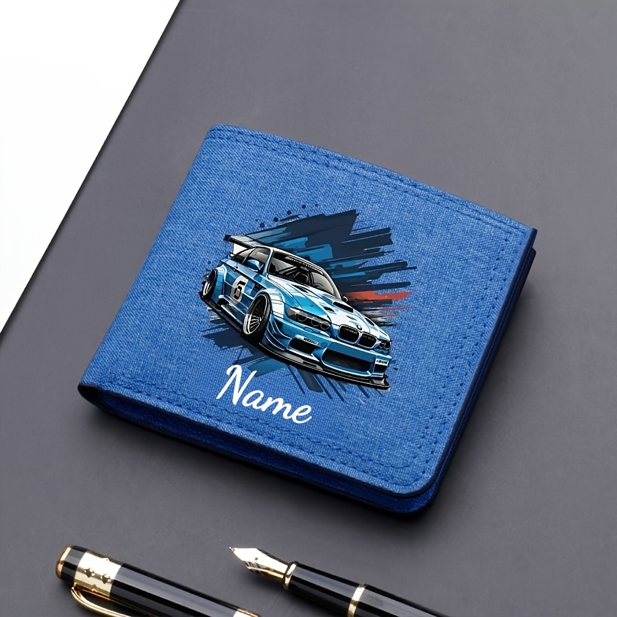 TEMU Personalized Name/initials Engraved Sports Car Print Wallet - Bifold Money Holder Suitable For, Compact Card Holder With Bill Compartments,