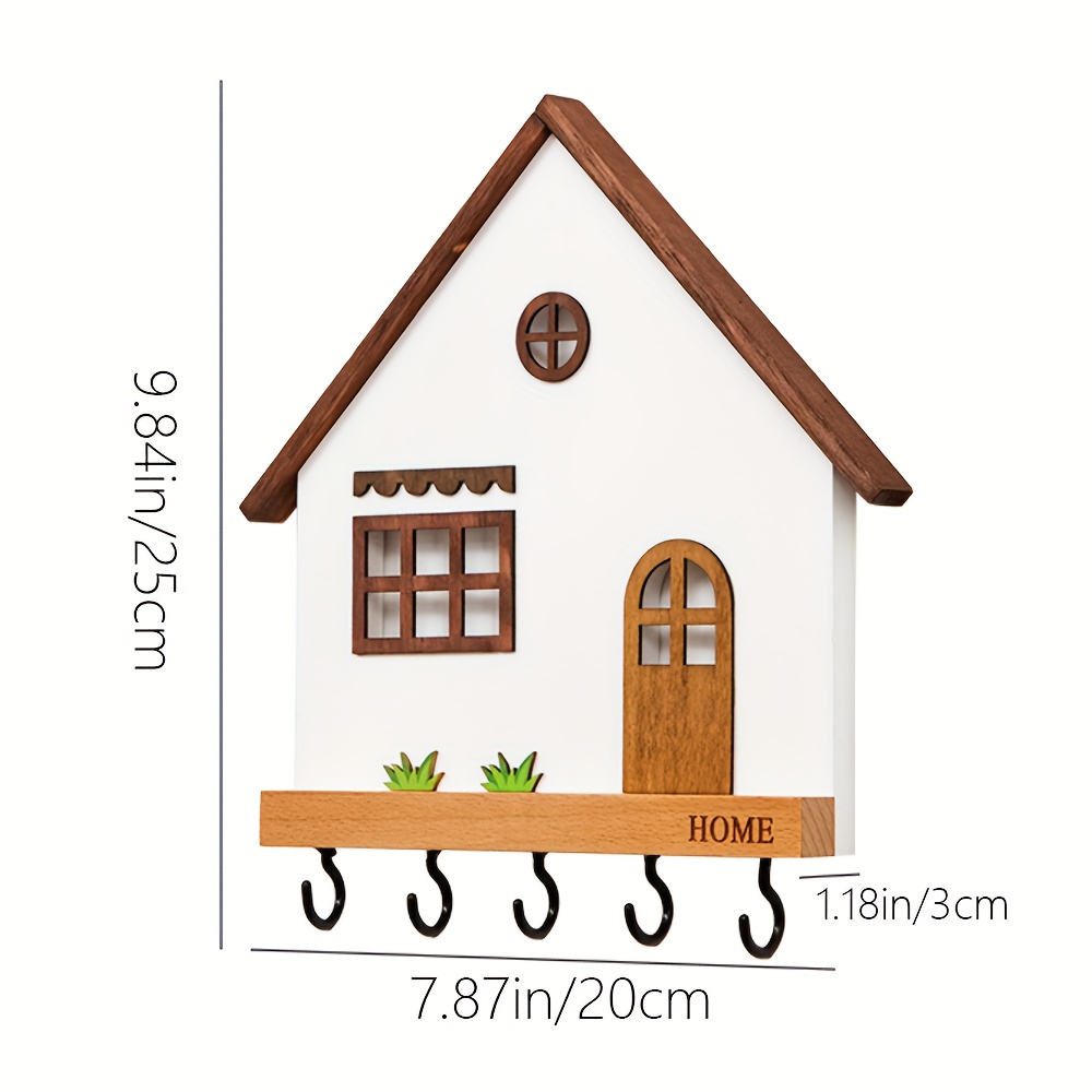 TEMU 1pc Wall-mounted Key Hook, Wooden With 5 Single Hooks, Multifunctional Key, Jewelry, And Miscellaneous Storage Rack. Suitable For Bedrooms,