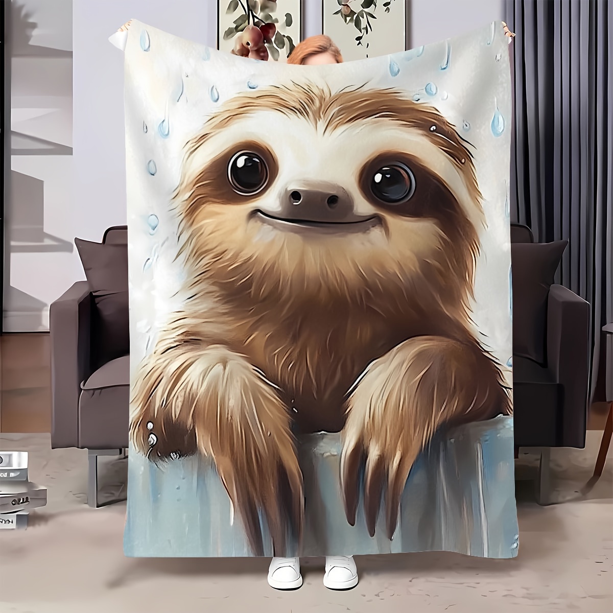 

Cute Sloth Flannel Throw Blanket - Soft Comfort Multi-purpose All-season Satin Weave Blanket For Bed, Sofa, Office, Home, Shawl, Leg Cover, Picnic, Camping, Nap - Machine Washable - 1pc