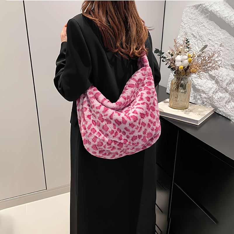 TEMU Bolso Tote para Mujer - Estampado de Leopardo, Gran Capacidad, Bolso Cruzado Elegante, Bolso de Fácil y Casual, Bolso Tote de Felpa , Adecuado