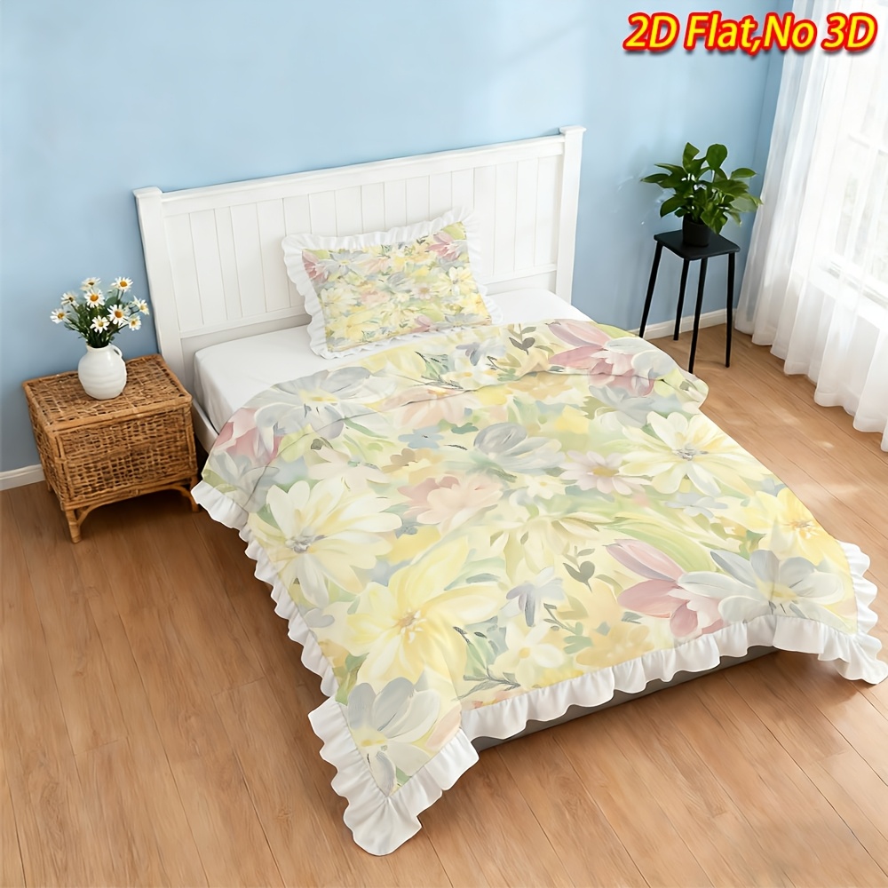 TEMU 2/3pcs Floral Background Ruffle Design Duvet Cover Set Light Luxury Bedding Bed Set (1 Duvet Cover   1/2 Pillowcases, No Filling) Suitable For