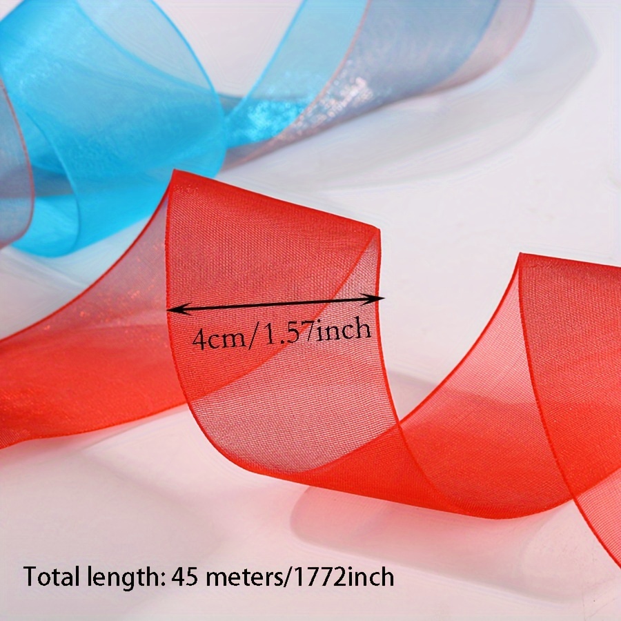 Nastro in chiffon largo 45 metri, 4 cm, in organza trasparente, per cappelli, accessori da forno, torte, fai da te, confezioni regalo, decorazione (oro
