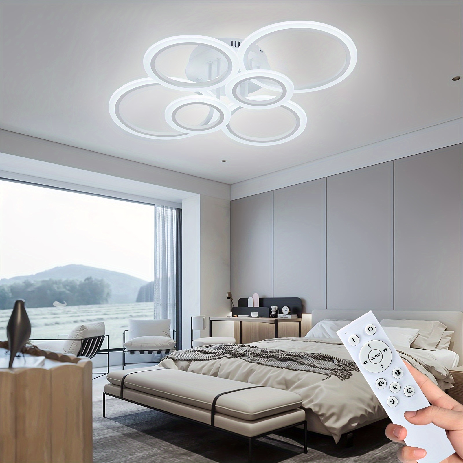 

Led Ceiling Light Fixture, 6 Rings Flush Mount Ceiling Light Dimmable 31" 75w Remote Control Dimmable 3000k-6500k, For Living Room, Kitchen, Bedroom, Office, Ah-yh4