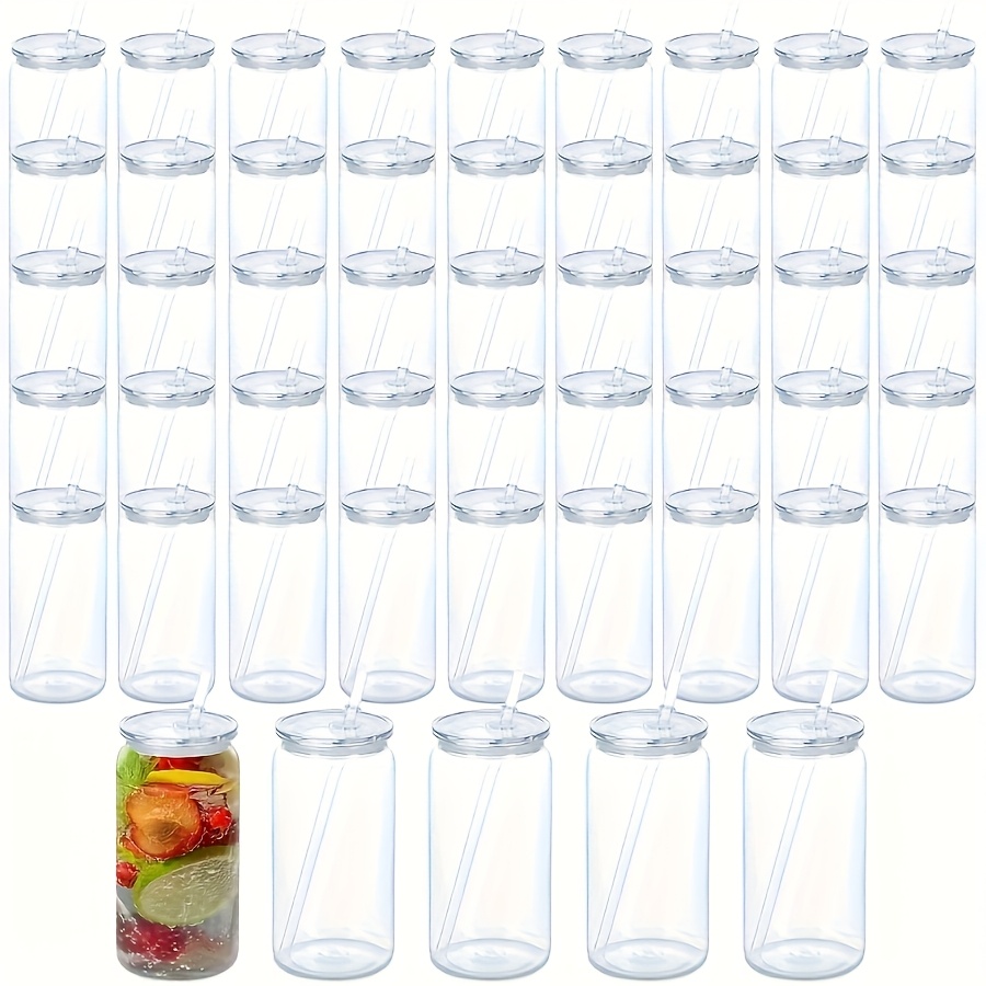 TEMU 50pcs Water Cups, Single-walled Plastic Bottles With Straw And Lid, Portable, Reusable Coffee Mugs, Juice, Camping Cups, Tumblers, Special Gifts