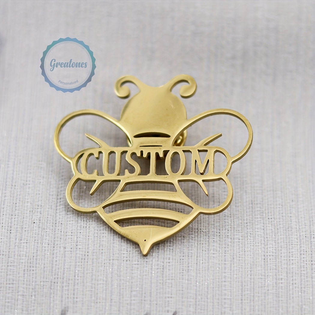 TEMU Custom Name Bee Brooch Men Women Stainless Steel Personalized Pins Badge Jewelry Gift
