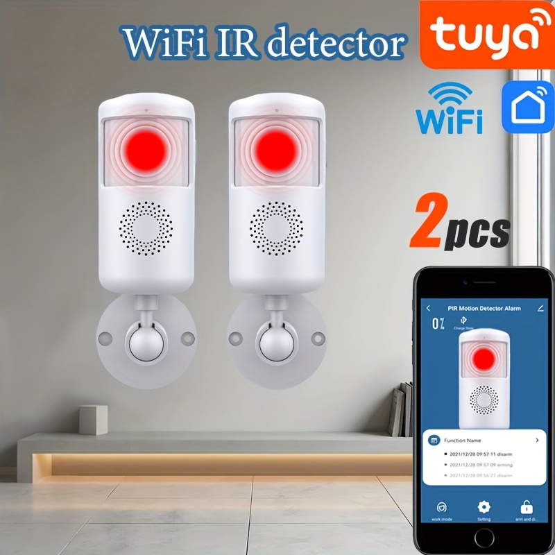 TEMU 2pcs Smart Wifi Human Body Infrared Detector, Mobile App Anti-theft Alarm, Wifi Connection, Battery Powered, Suitable For Home, Apartment, Hotel
