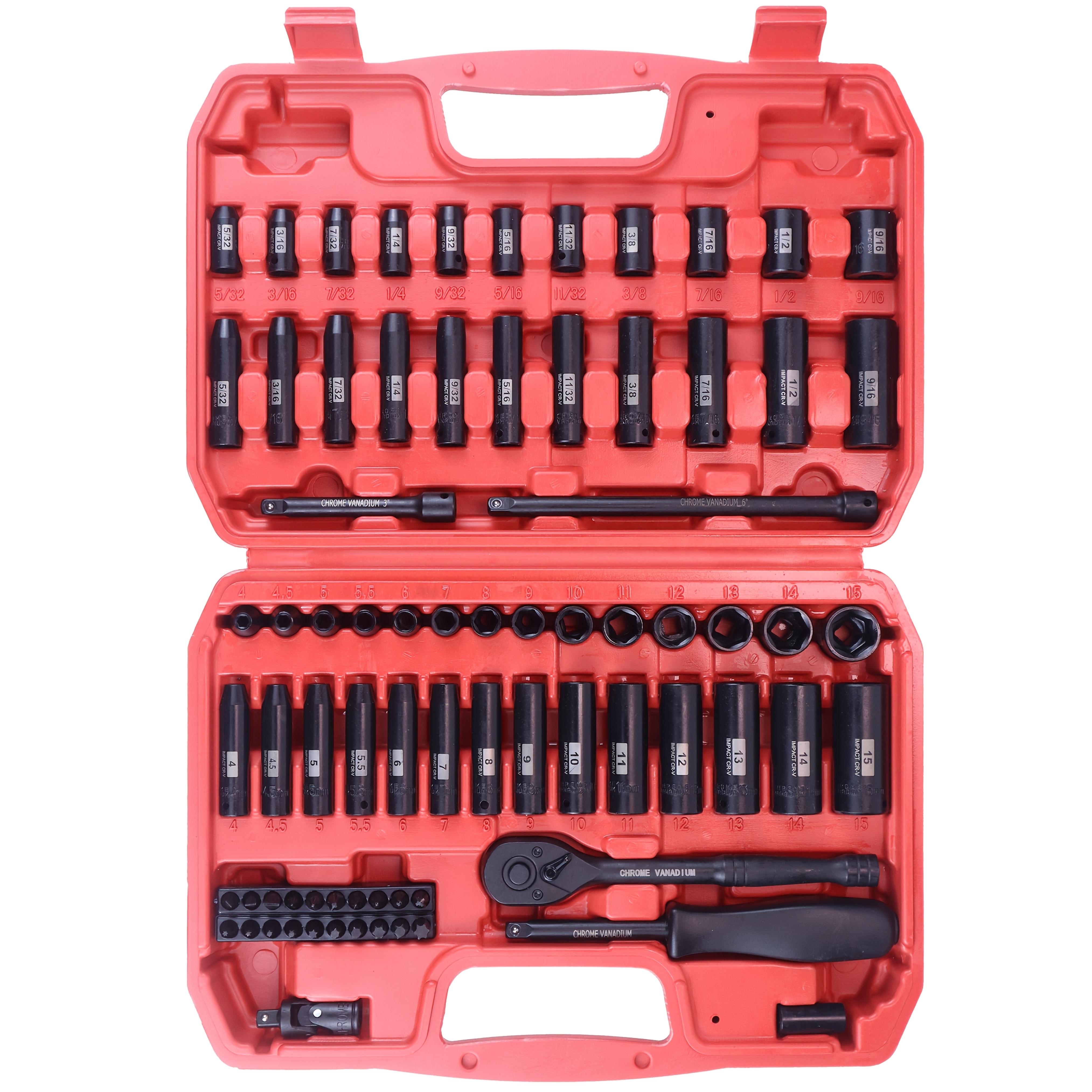 49/76/15pcs Heavy-Duty Impact Socket Set | CR-V Steel Impact Driver Kit with 3/8