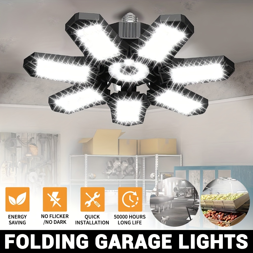 

1/2/4pcs Led Garage Lights, Deformable Best Garage Light Ceiling Led Shop Lights, E26/e27 Led Light Garage Lighting With 7+1 Adjustable Panels Garage Bulb For Basement, Attic Lighting