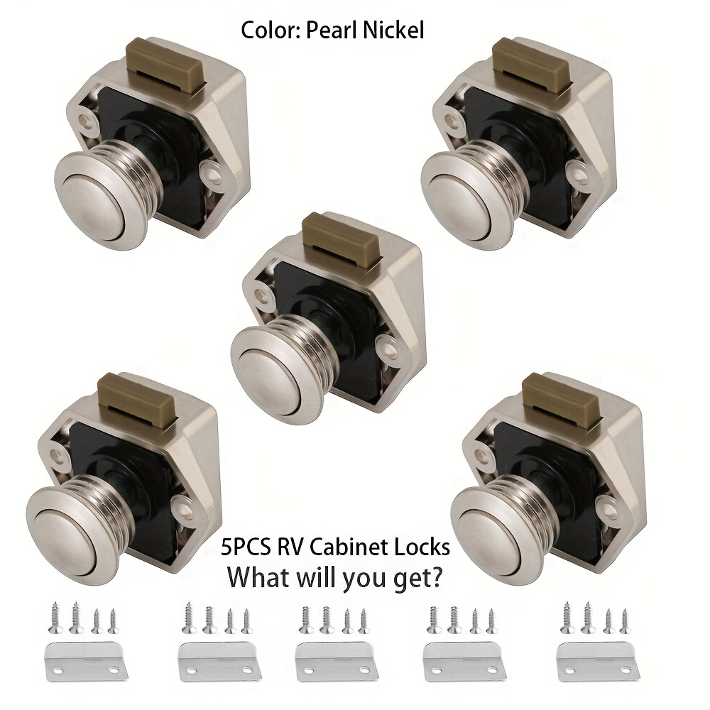 Image of 2pcs/5pcs Pearl Nickel Rv Push Button Latch Cabinet Locks - Keyless Door Catch With , Durable Construction, And Smooth Operation - Ideal For Rvs Yachts Motorhome Travel Trailers Van And Boat