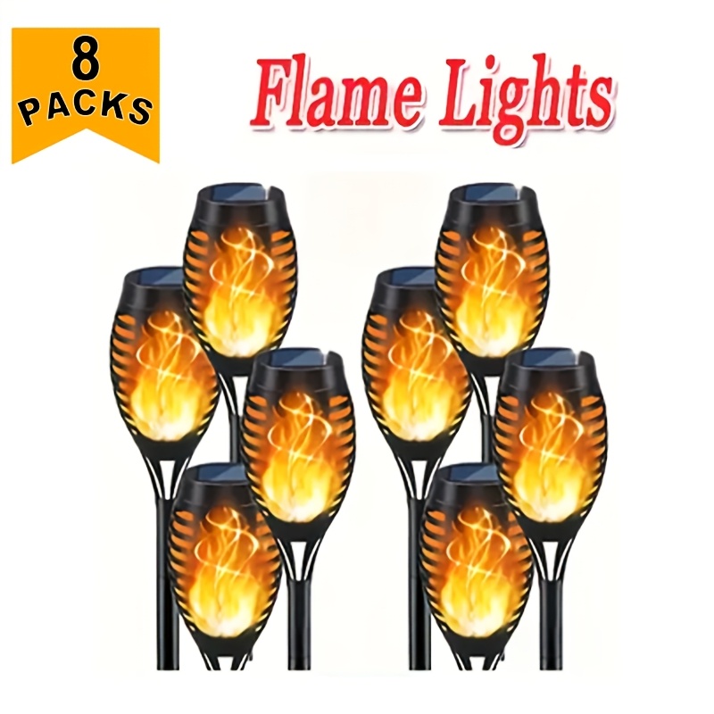 Image of 8 Packs Led Flickering Flame Lights With Auto , Ipx4, Smart Solar Lights, Outdoor Garden Pathway Decor For Patio Lawn Wedding Party