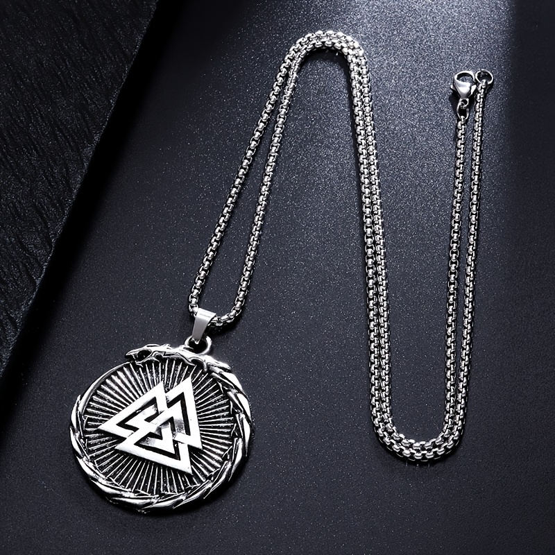 Nordic Viking Triangle Valknut Pendant Necklace, Vintage Style