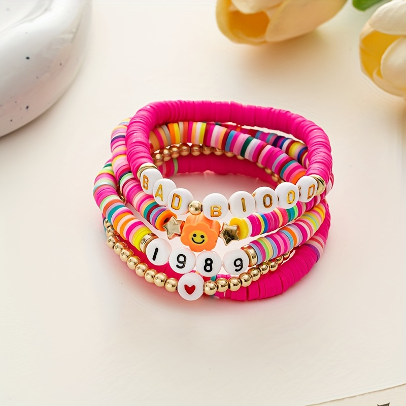 

5pcs Letter Beads Soft Pottery Clay Piece Bracelet Boho Style Bangle Jewelry Gift