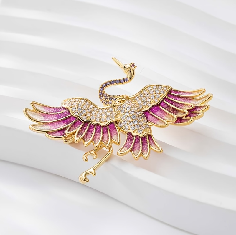 zamonaviy emalli kran broshka pin moda hayvon mavzusi zargarlik buyumlari aksessuari cheongsam kostyum kurtkalar bilan porloq tafsilotlar bilan oltin tonidagi tafsilotlar 3