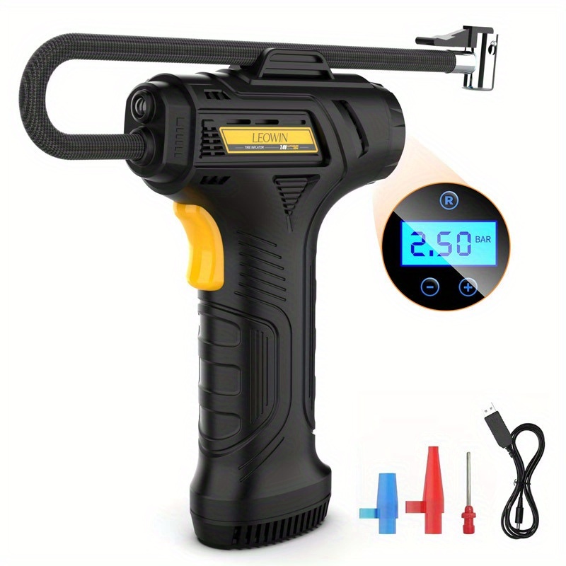 TEMU Gonfleur de Pneus Portable Compresseur d'Air avec Arrêt Automatique, Pompe à Air Manuelle, Pompe à Pneus de Voiture Fil 150 PSI avec Manomètre