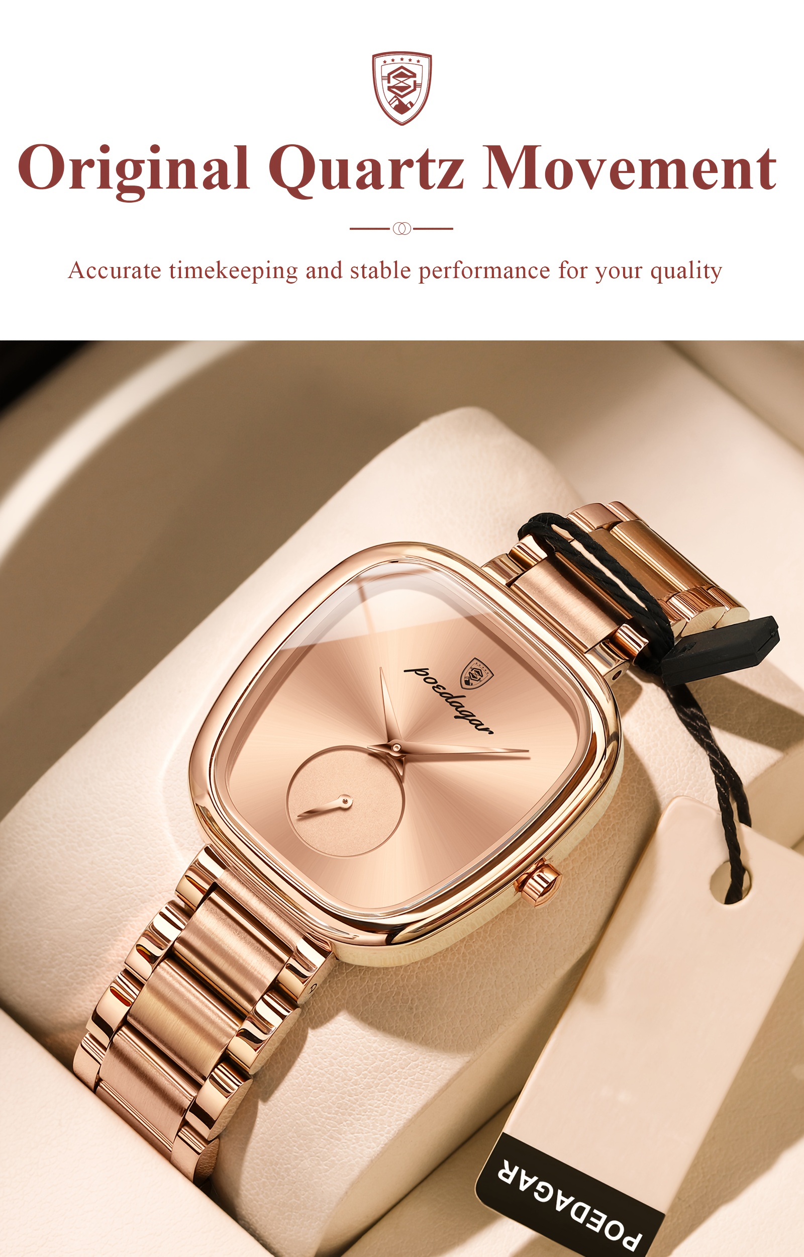 POEDAGAR Elegant Korean Style Ladies Wrist Watch, Square Alloy Case, Stainless Steel Band, Digital Display, 3ATM, Quartz Movement, Non-rechargeable Button Battery