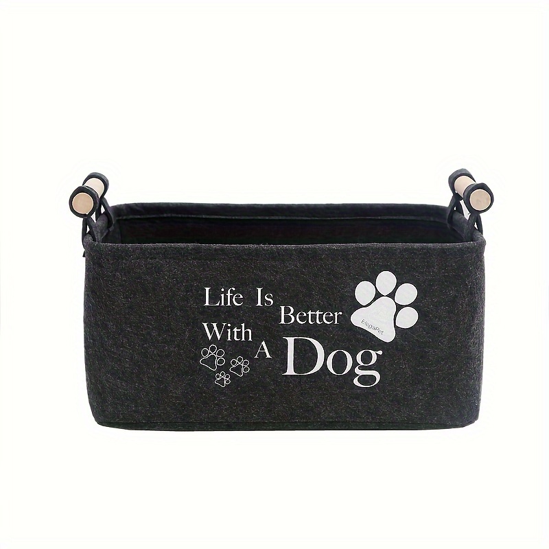1pc Felt Pet Toy Box, Wooden Handle Dog Toy Box, Storage Basket Chest Organizer, Perfect For Organizing Pet Toys, Blankets, Leashes And Food