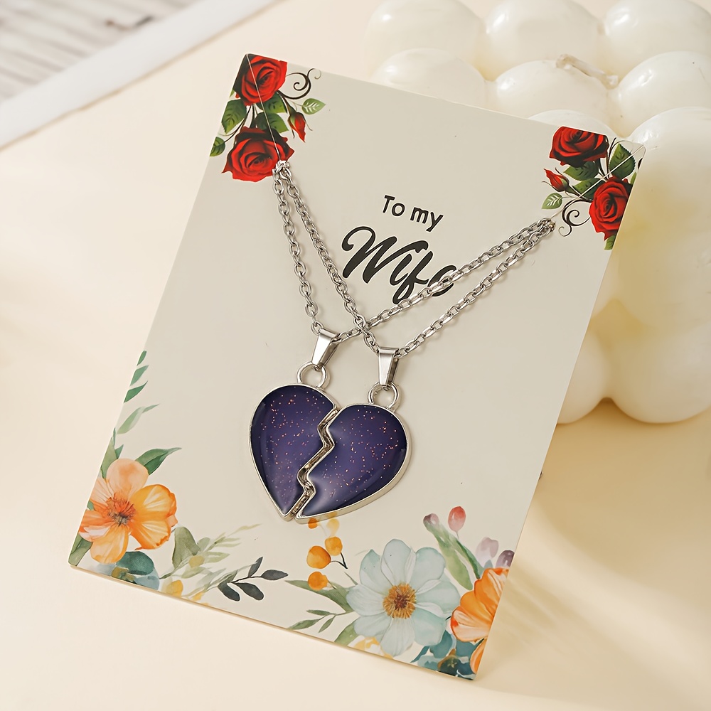 TEMU 2 Temperature And Emotion-changing Couple Necklaces, When Put , Form Heart. Wearing Them, Love Will Be And Never . A Valentine's Day Gift