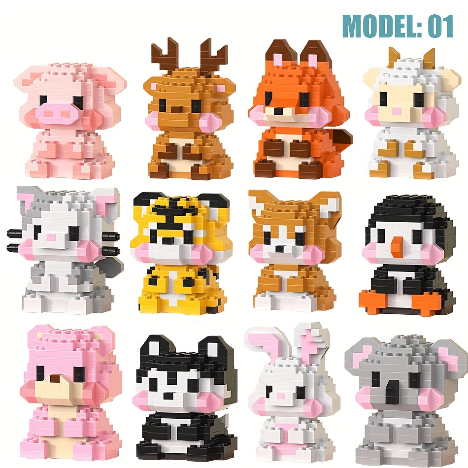 Image of Ukboo Of Animals Set Of Cute Animal Mini Building Blocks, Lion, Penguin, Elephant, Tiger And Other Holiday Gifts Home Decoration, Halloween, Christmas, Thanksgiving, Holiday Gifts