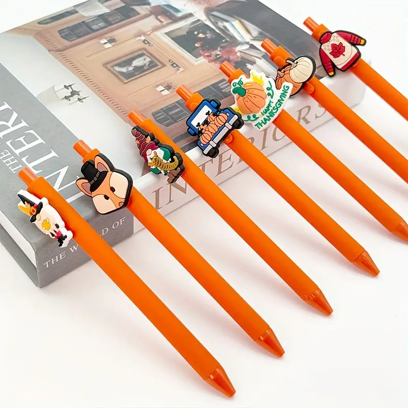 20pcs of cartoon maple leaf pumpkin shaped barrels retractable and reusable ballpoint pens comfortable 0mm medium point black ink thanksgiving writing supplies for students a small gift for at of school Product details 3