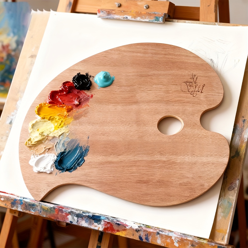 Artsecret 1pc Palette, Thumb Hole, Fish-shaped Oval Acrylic Paint Wooden Palette, Painting Tool