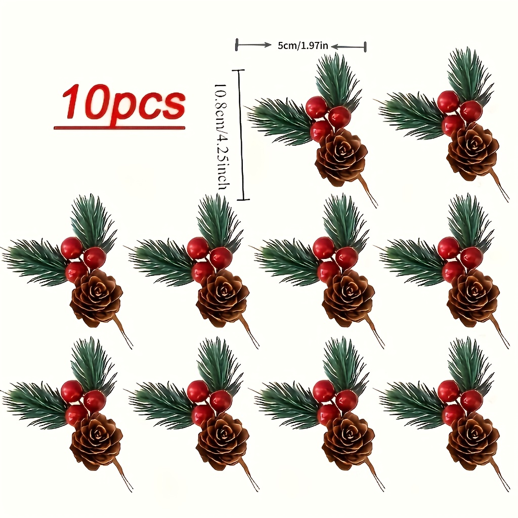 10pcs Set Of Artificial Pine Cones And Combination, In - Perfect For Christmas Tree Toppers, Holiday Decorations, And Crafts