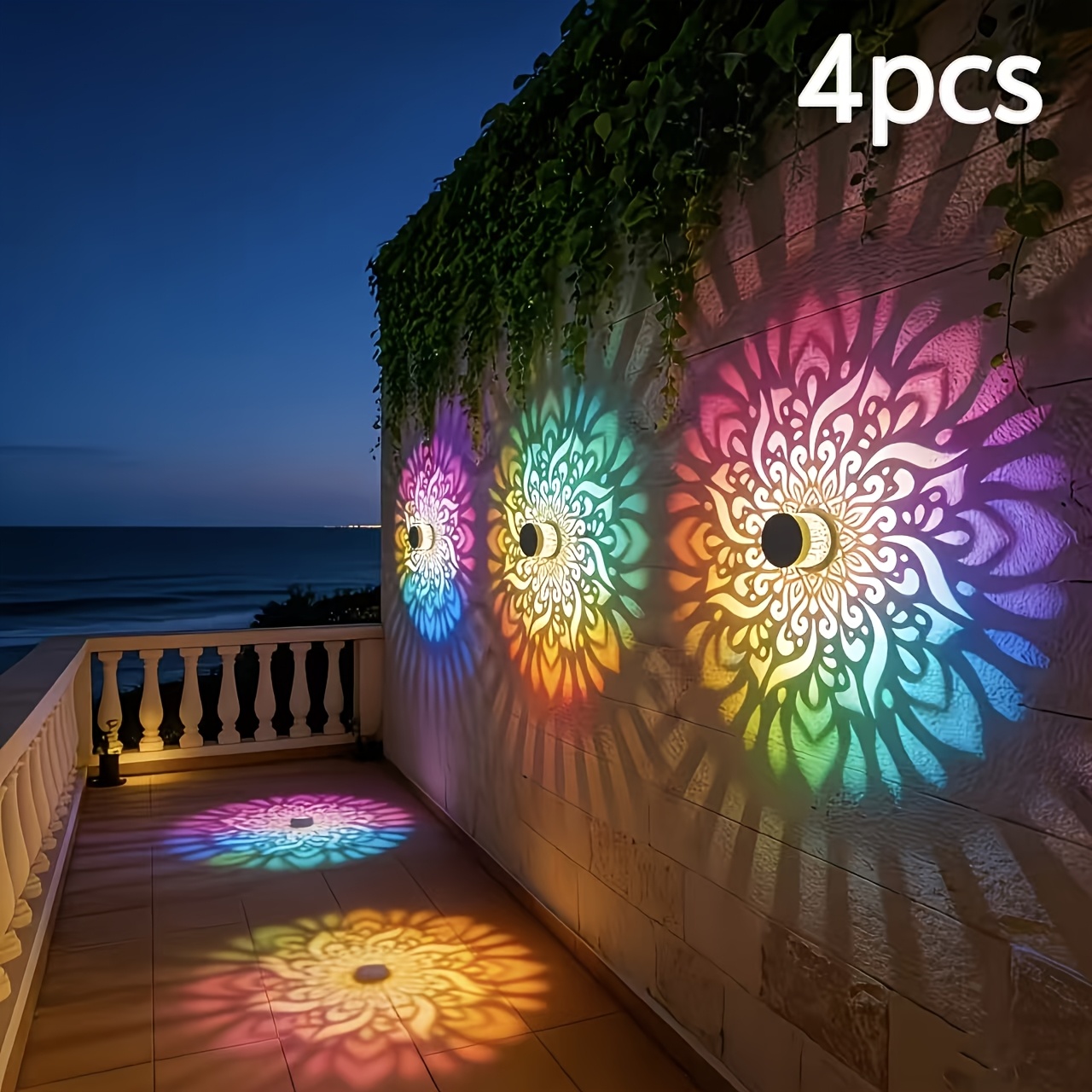 4pcs solar wall light metal pattern ip44 waterproof exterior wall light colorful and mysterious mandala metal hollow exterior wall light suitable for home   fences lawns christmas and halloween atmosphere decoration  