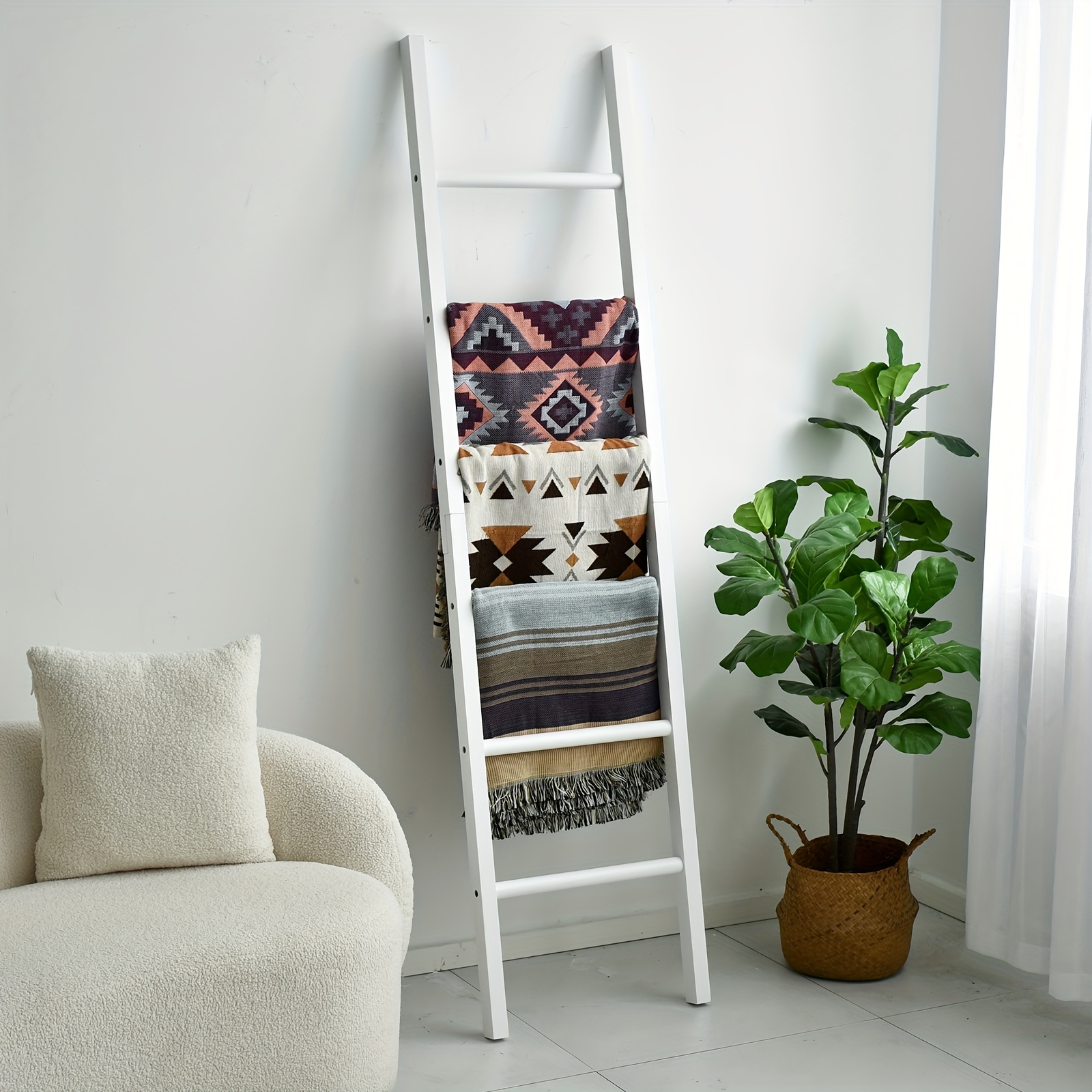 6ft rustic white wooden blanket ladder farmhouse style wall Temu