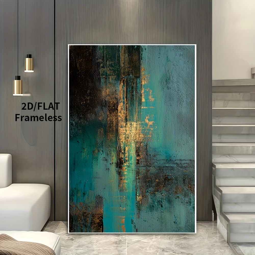TEMU 2d Flat, 2d Flat, 2d Flat 1pc Unframed 2d/flat Canvas Poster, Golden Aqua Abstract Texture Canvas Prints, Ideal Gift For Bedroom Living Room