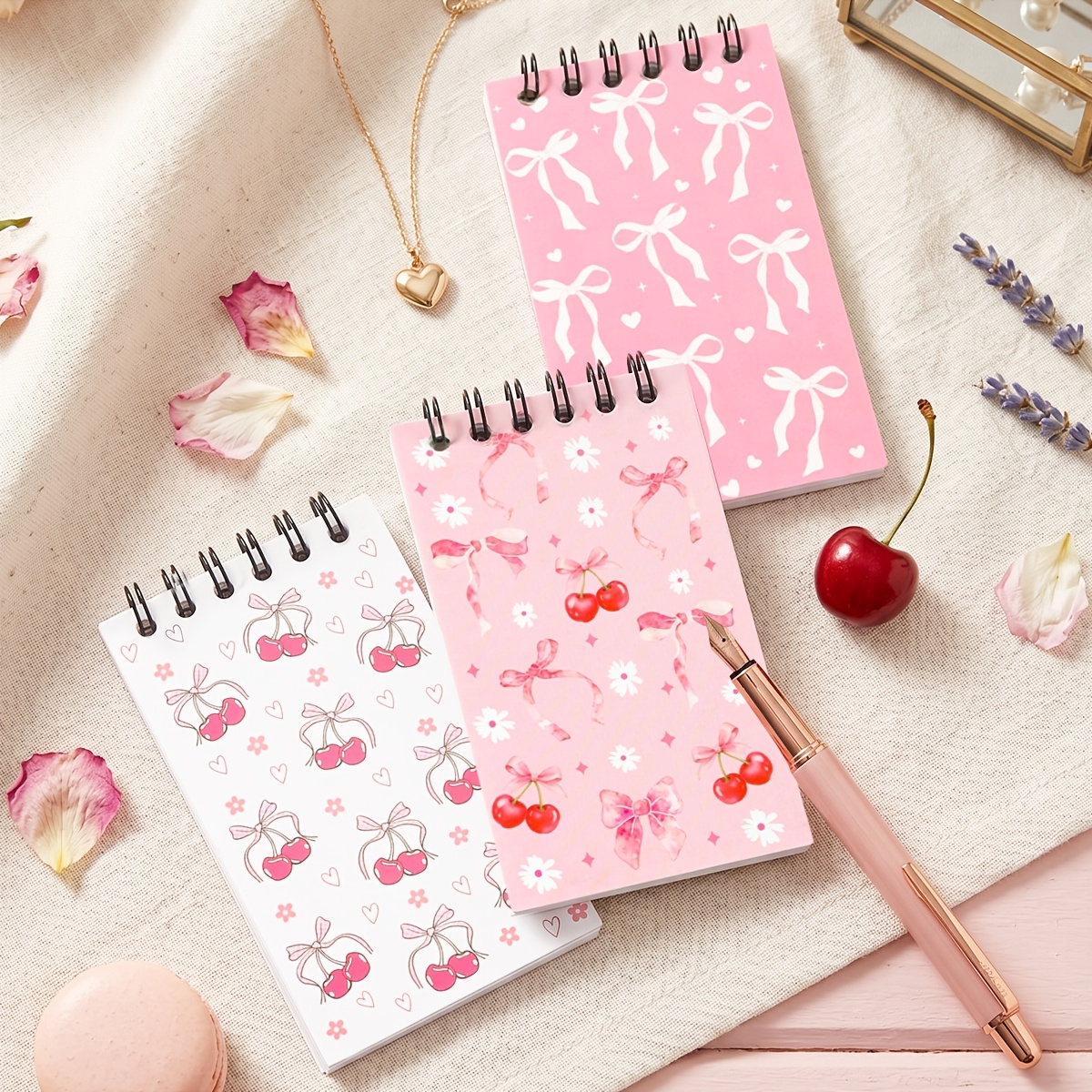 8pcs Bow Cherry Pattern Coil Notebooks for School Supplies