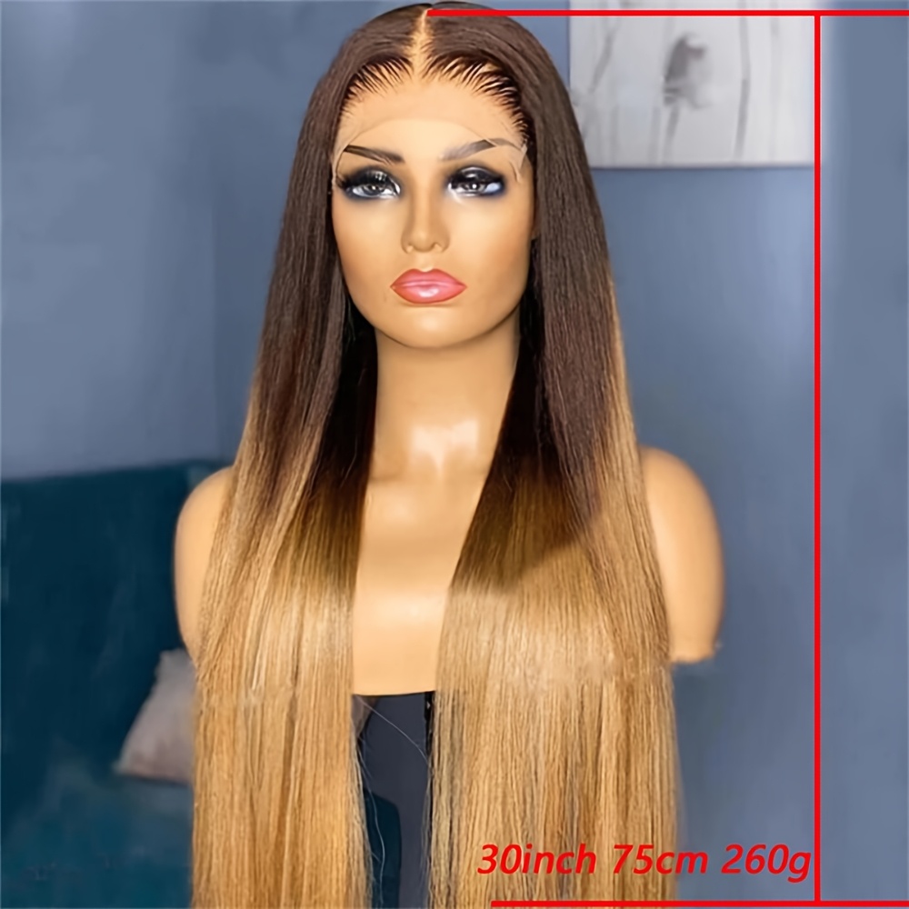 Image of 30-inch Stylish Soft Gradient Brown Straight Hair Lace Front Wig With 180 Density, Ideal For Women' Use, Heat Resistant, And Pre-plucked Synthetic