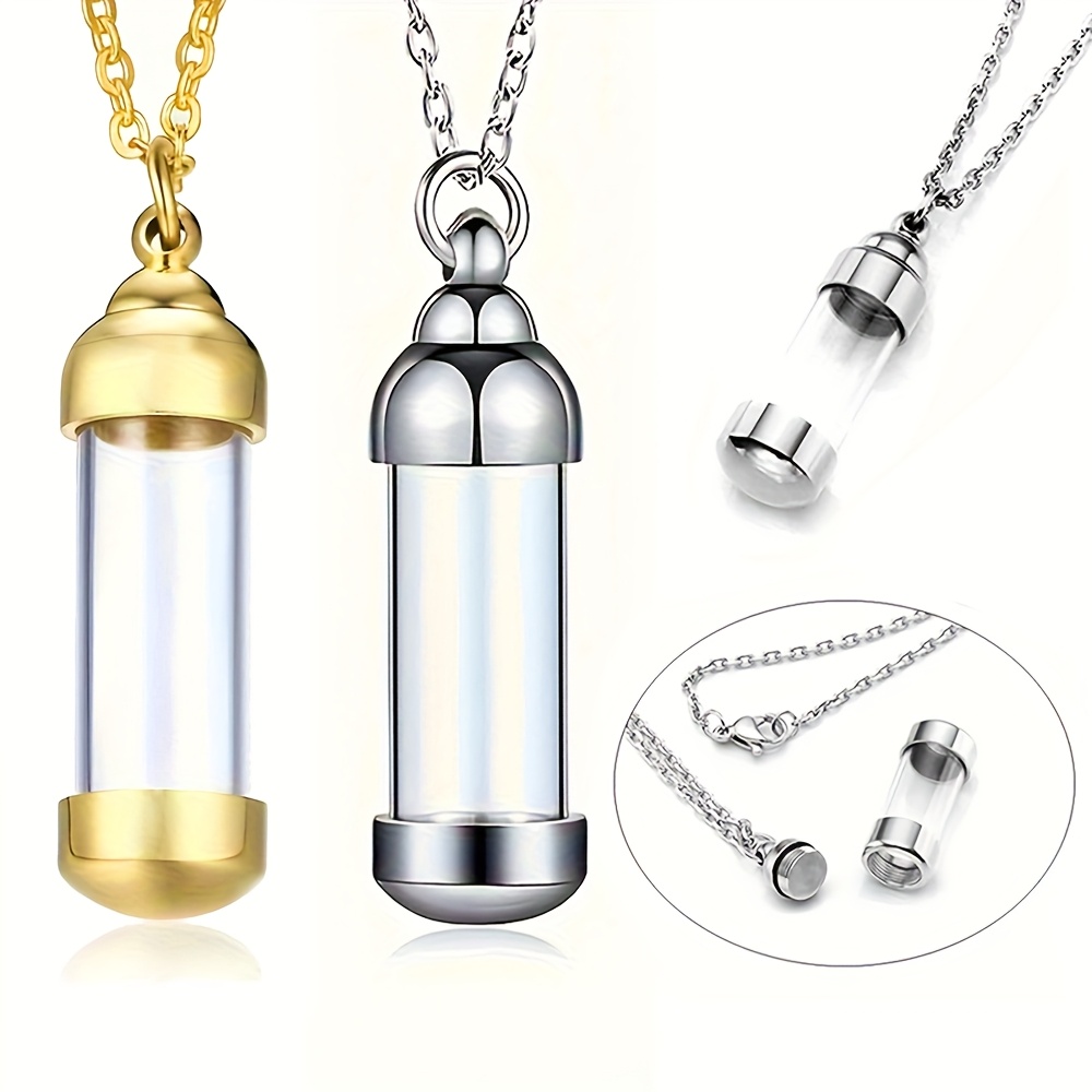 stainless steel   urn pendant clear ashes tube vial with memorial necklace chain   holder keepsake jewelry for ash   urn necklace