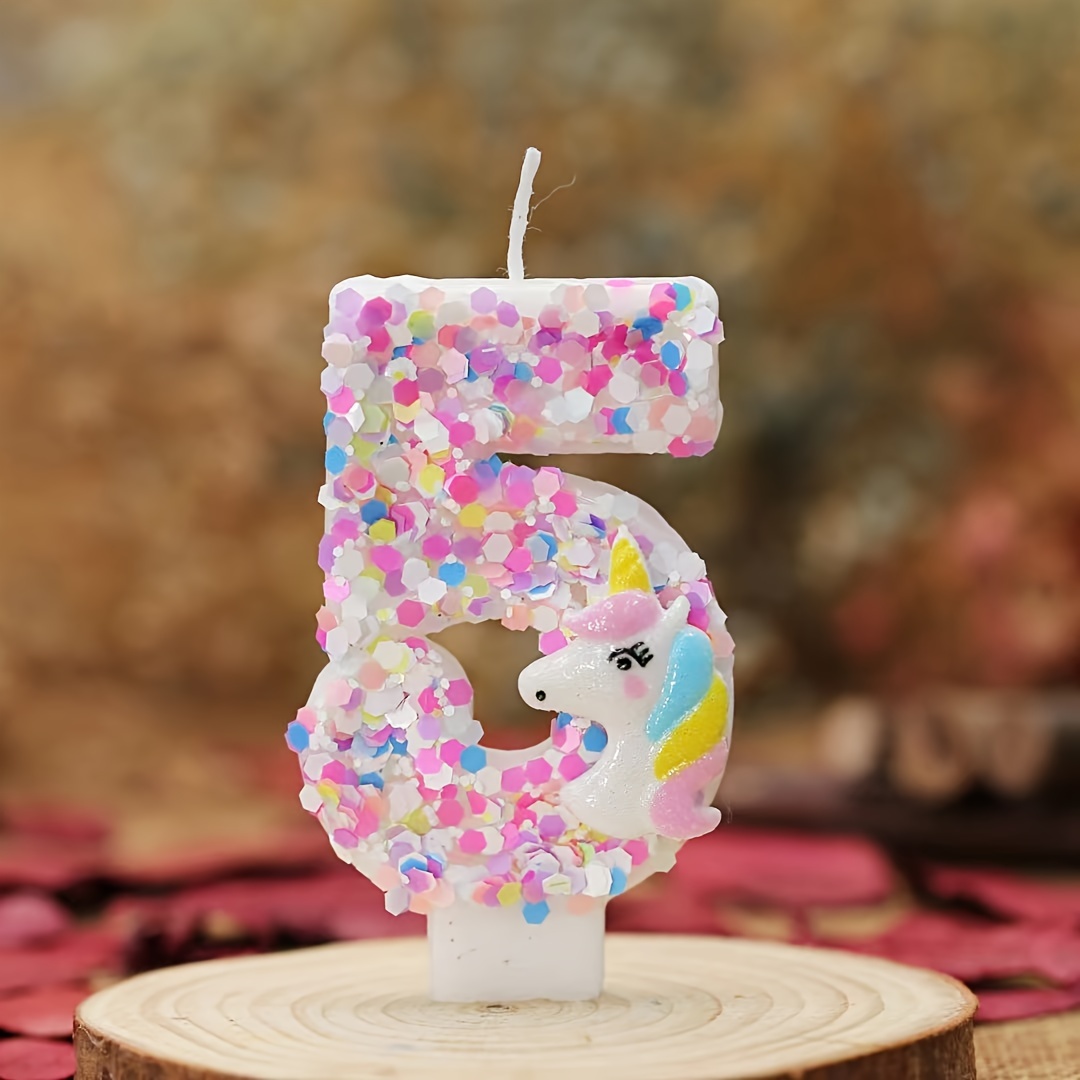 

1pc Unicorn Numeral Birthday Candle, Glittering Paraffin Wax Cake Candle With Unicorn Figure, Non-electric & Featherless Cake Topper For Birthday Party Decor