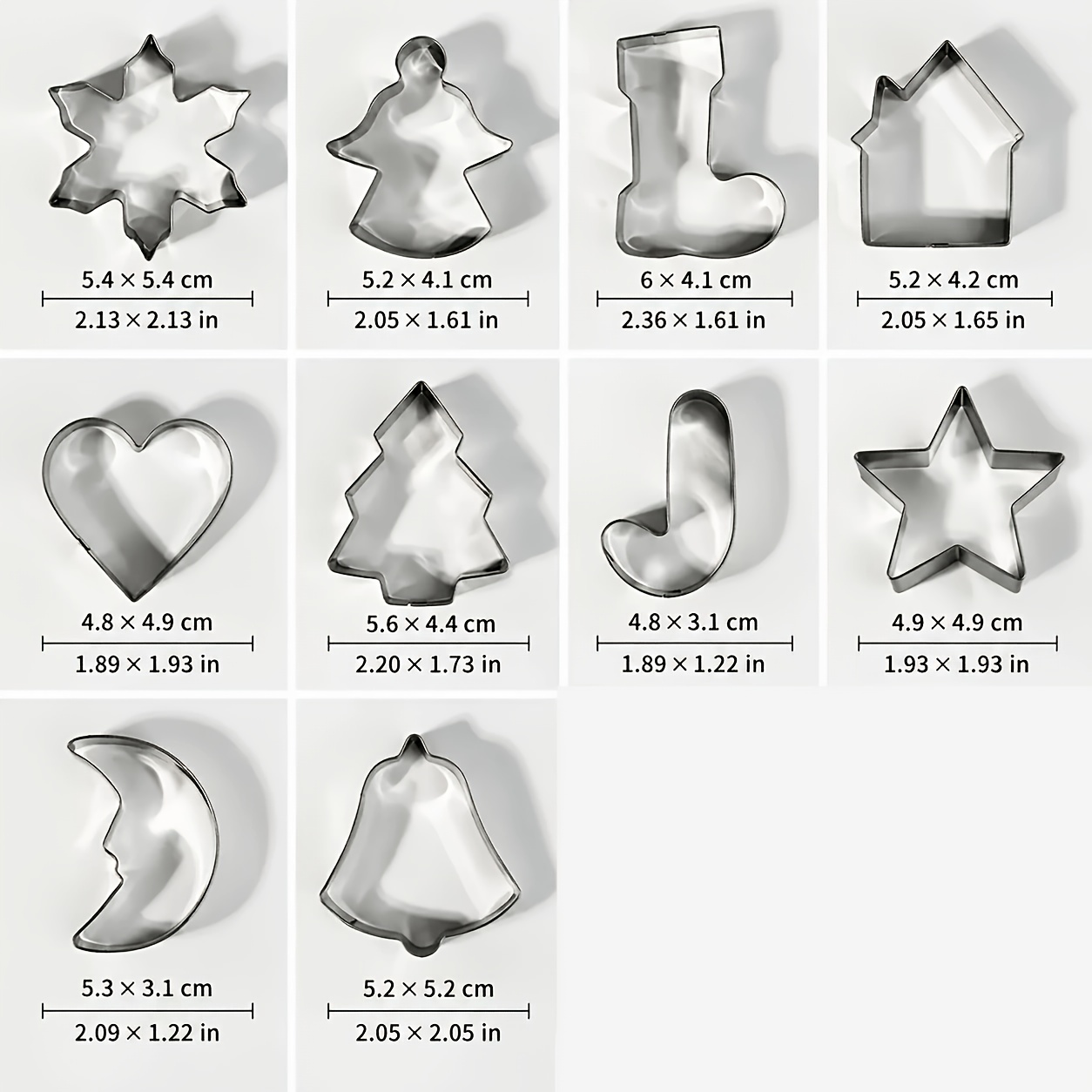 Image of 10pcs Christmas Stainless Steel Cookie Mold- Holiday Shapes Cookie Cutting Mold- Home Use Gingerbread For Man Fondant Cake Baking Tools