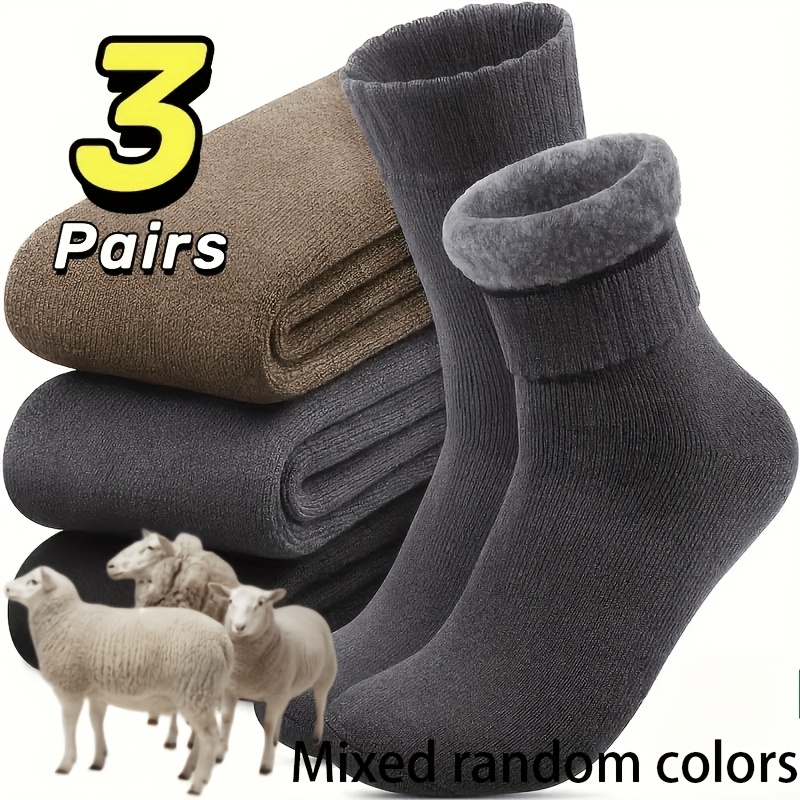 TEMU 3-pair Winter Thickened Snow Socks For Men, Mixed Random Colors, Soft Plush Warm Thermal Boot Socks, Ted Gift For Husband, Father, Boyfriend