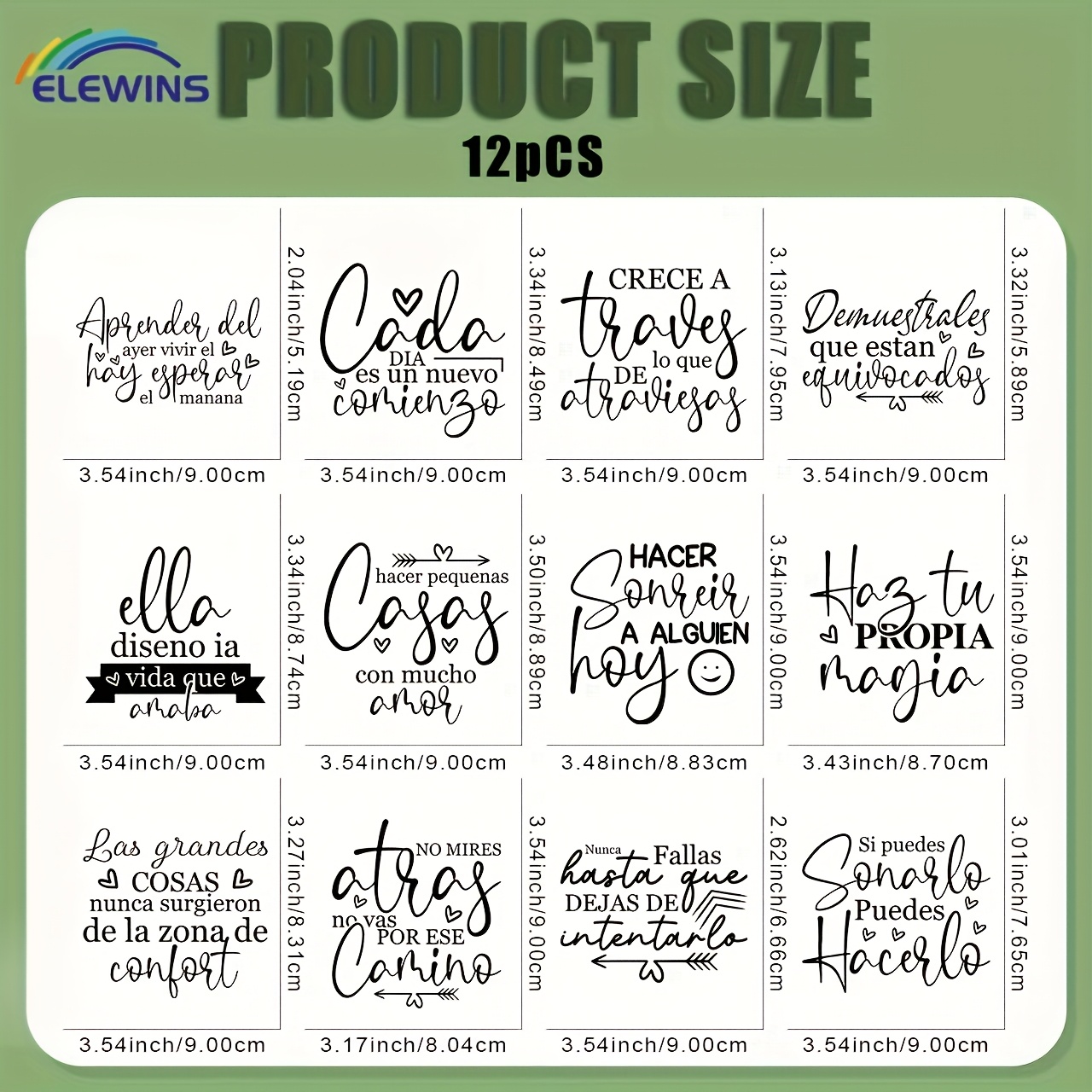 TEMU 12 Piezas de Parches Motivacionales en Español para Planchar - Calcomanías DIY Transferibles con Vinilo Térmico para Camisetas, Jeans, Gorras y