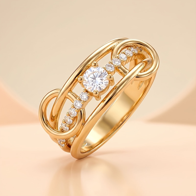 Women's Light Luxury Double Interlocking Ring, Copper Design