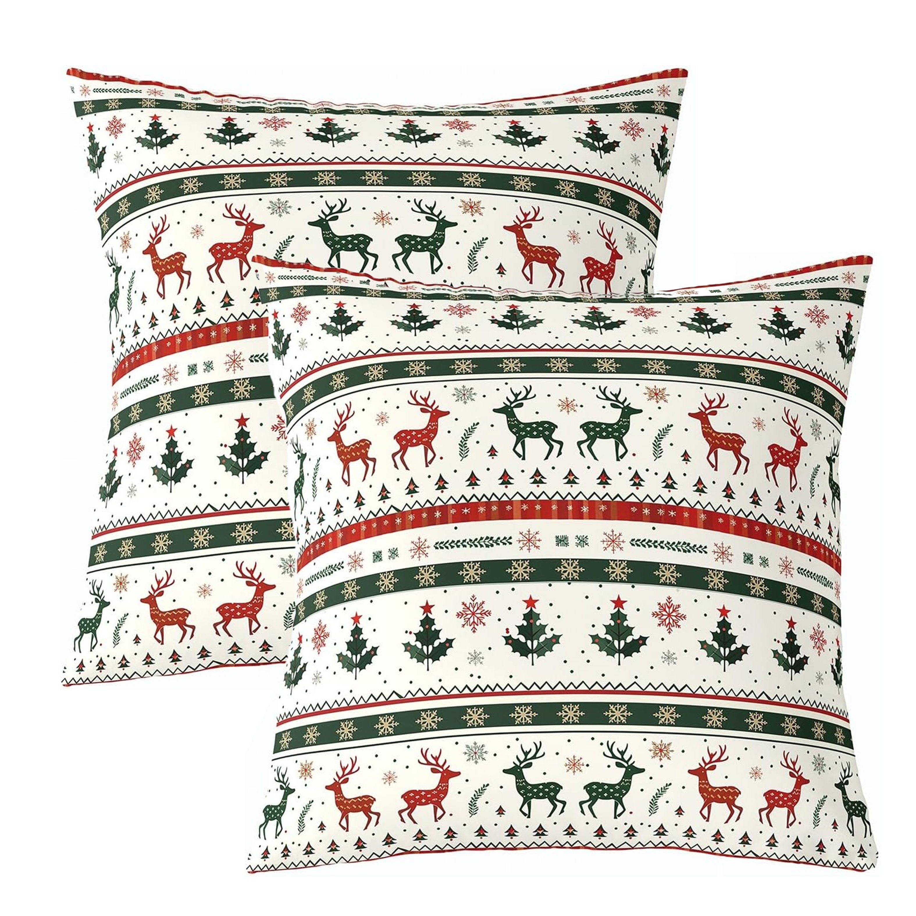 

2pcs Christmas - & Watercolor , & Red Stripes, Linen , Zip - For Sofa Decor, 16x16/18x18/