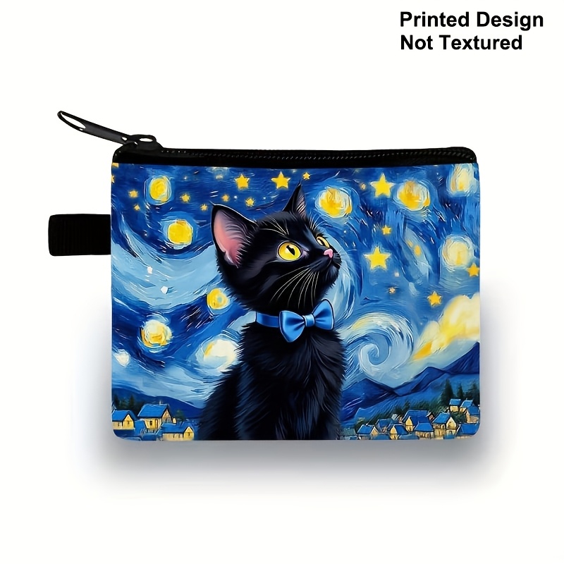 TEMU Printed Design, Not Textured, Cat Print Coin Purse, Women's Lipstick, Earphone, And Coin Storage Bag, Lightweight Clutch