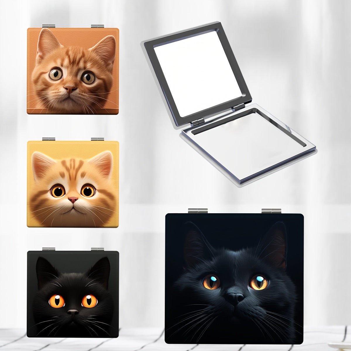 

1pc Portable Pocket Makeup Mirror, Foldable Hd Cute Cartoon Kitten Series Small Mirror, Outdoor Personal Care Supplies, Small Mirror Gift