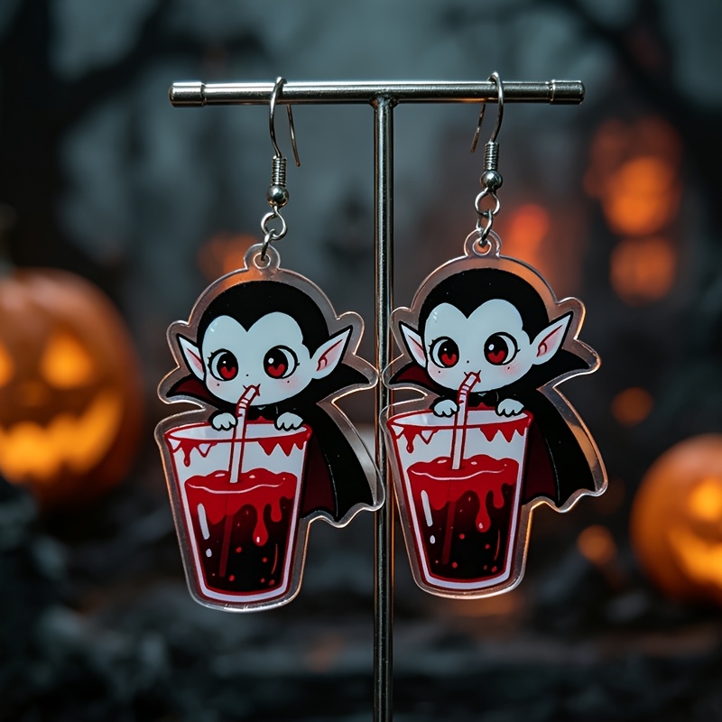 TEMU Nouvelles boucles d'oreilles mignonnes de tasse à de vampire de dessin animé, gothiques, en acier inoxydable, avec crochet d'oreille, boucles