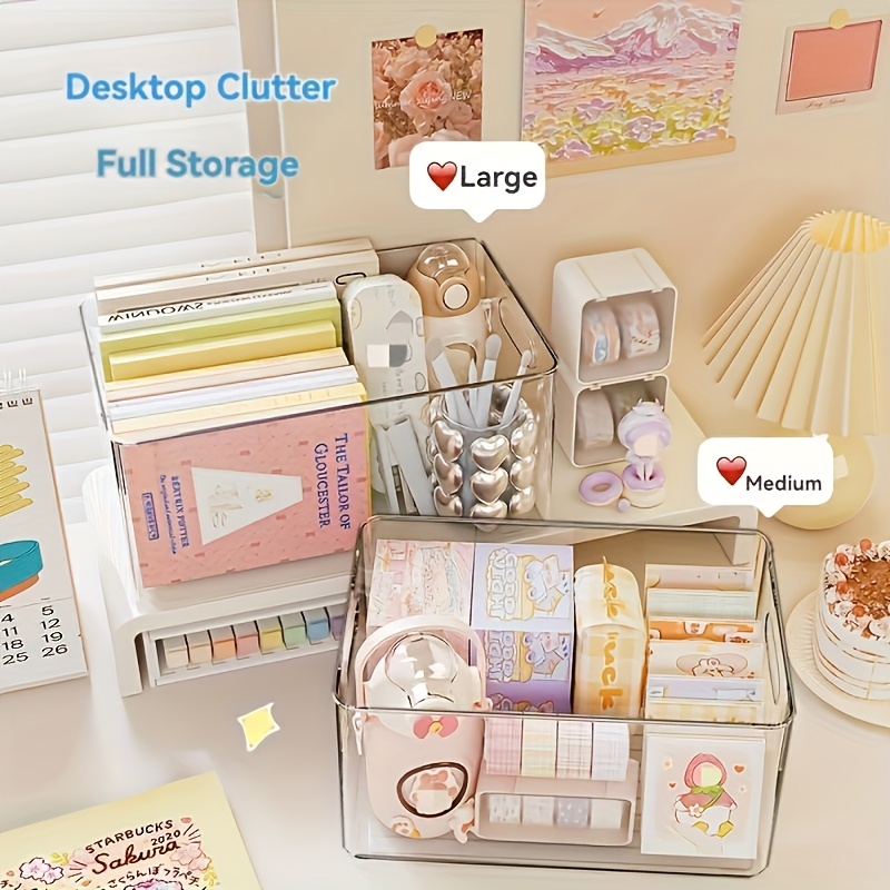stackable transparent plastic cosmetic storage box - large capacity organizer basket for dorm clutter, multi-functional space-saving storage container. suitable for kitchen, bathroom, bedroom, living room, and office.   organization box Product details 5