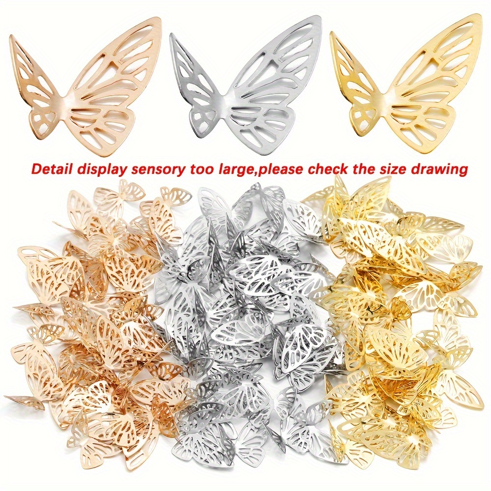 

50pcs/pack Iron Hollow Three-dimensional Butterfly Diy Home Decoration Accessories, Jewelry Making Parts Butterfly Chain For Jewelry Making Butterfly Beads For Jewelry Making