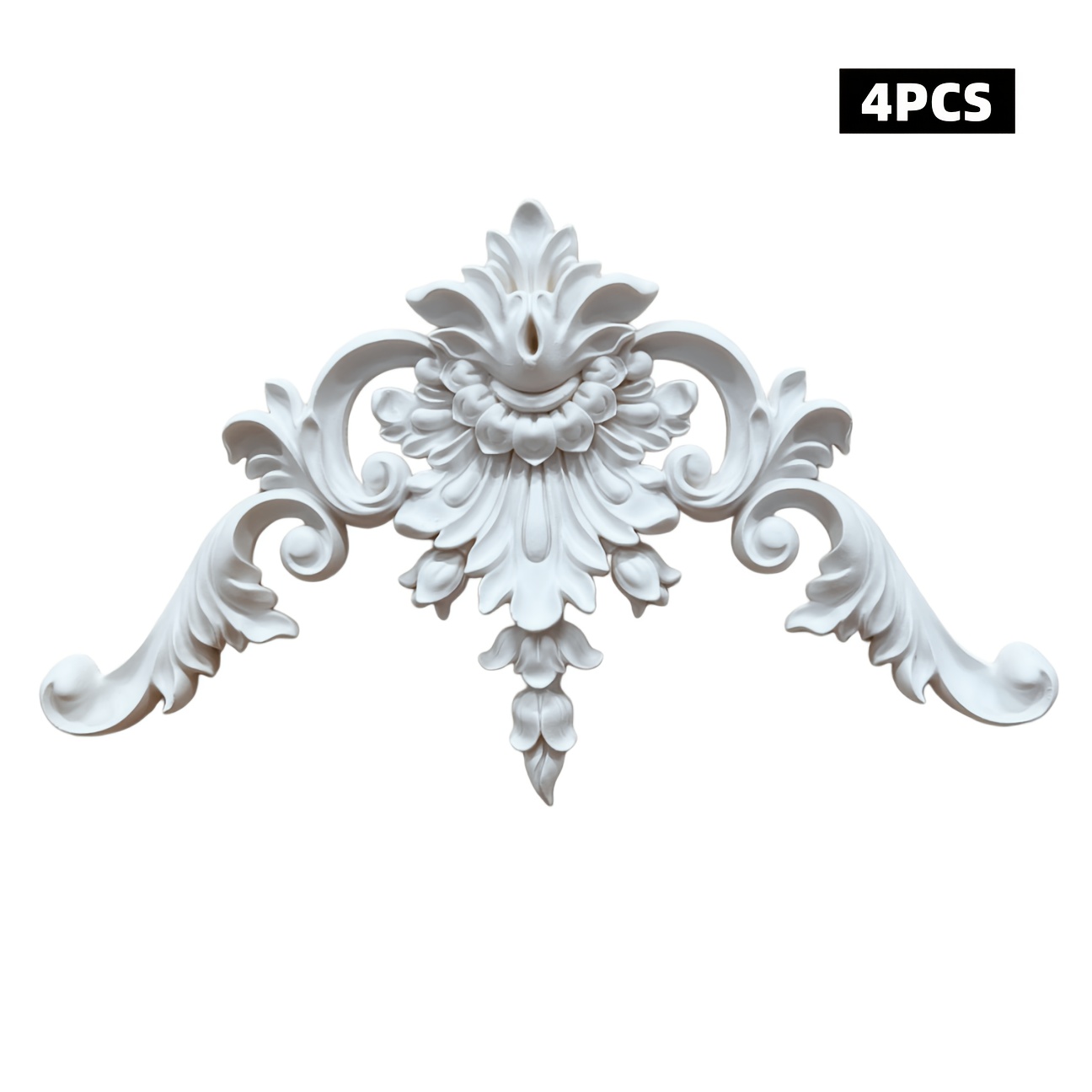 TEMU 4pcs Fleurs d'angle en PU légères et faciles à coller de 19,5 cm, de et du restaurant, rétro français sculptés, style de rénovation , décoration